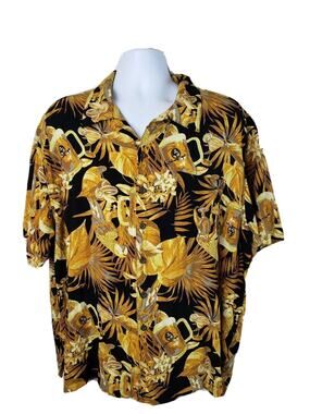 Panama Jack Hawaiian Beer Mug Button Front Black/Gold Shirt 2XL